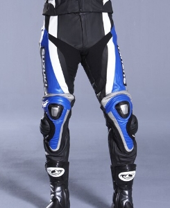 LEATHER PANTS. MEN. BLUE/WHITE